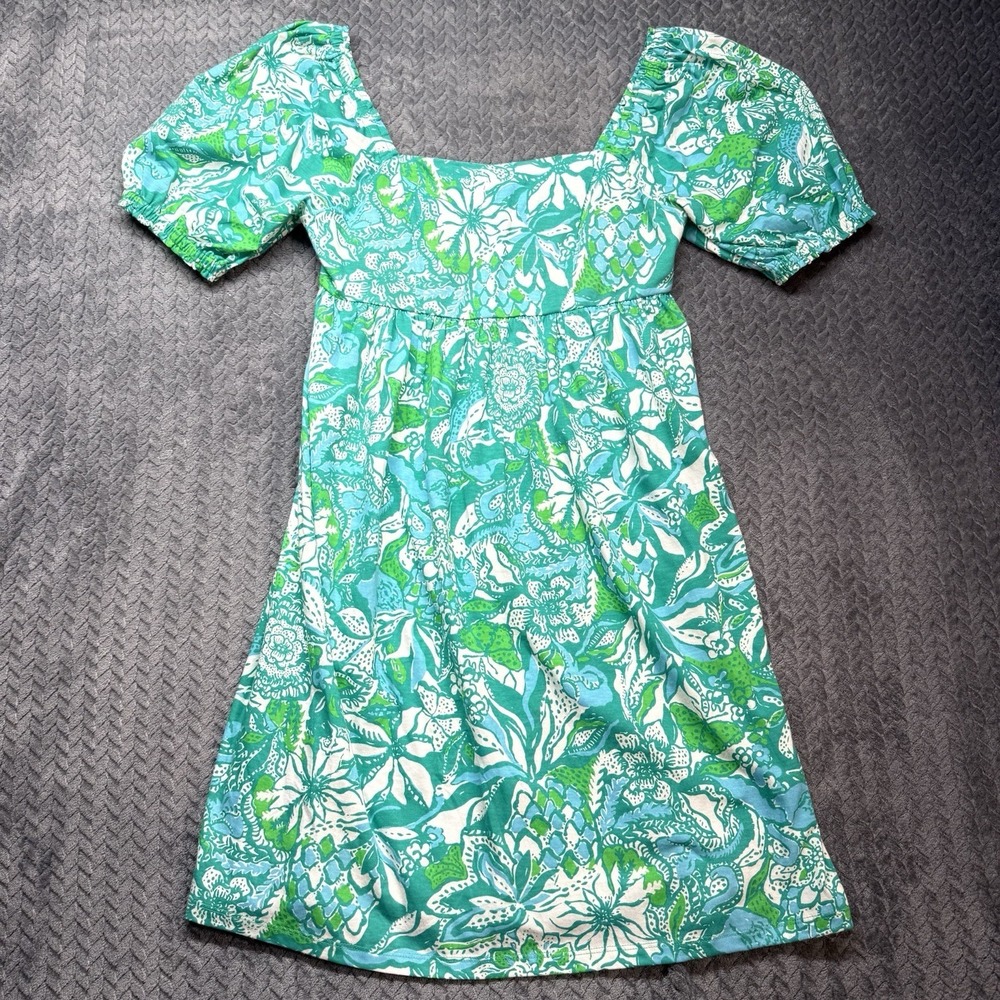 Lilly Pulitzer Delaney Short Sleeve Dress Botanical Green Safari Sangria Women 4 - Picture 2 of 11